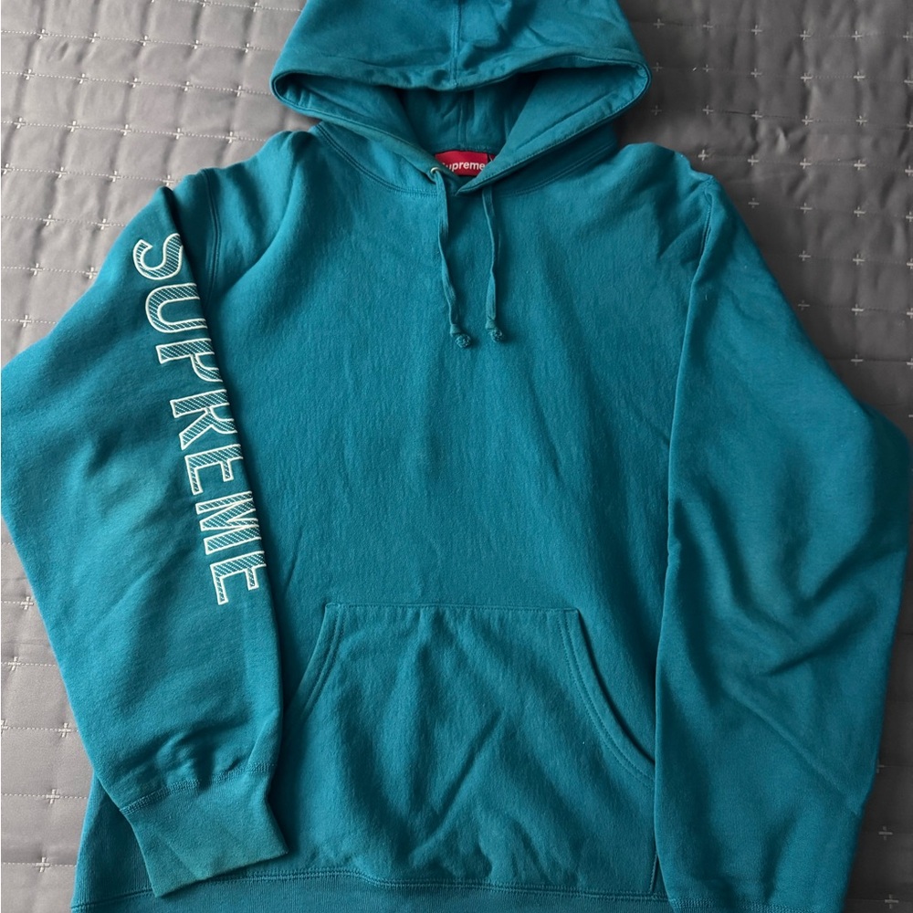 Supreme Blue Hoodie with Sleeve Logo